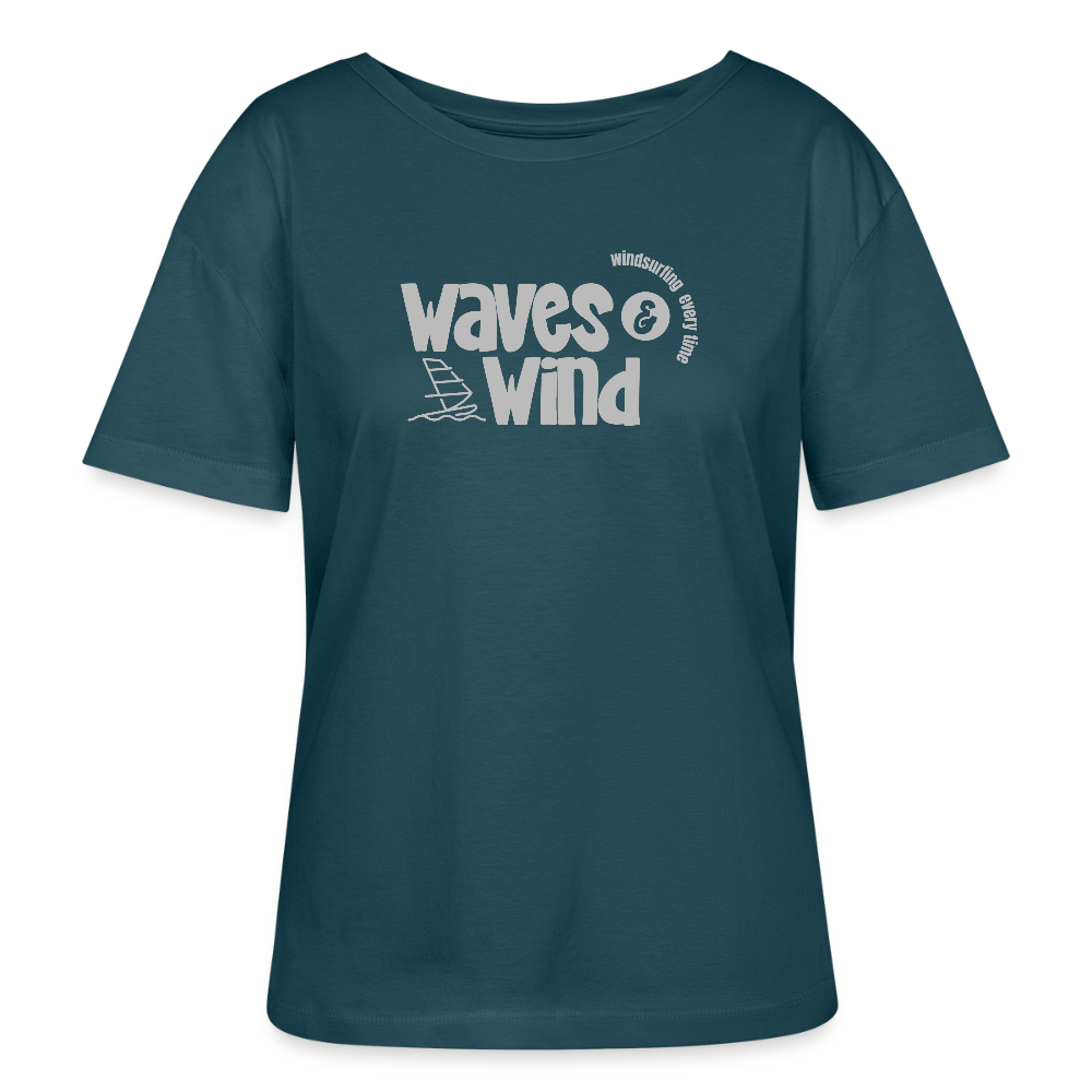 Relaxed Rundhals Frauen Bio-T-Shirt -waves & wind- - Dunkles Petrol