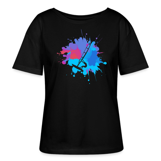 Relaxed Rundhals Frauen Bio-T-Shirt -Farbklecks- - Schwarz