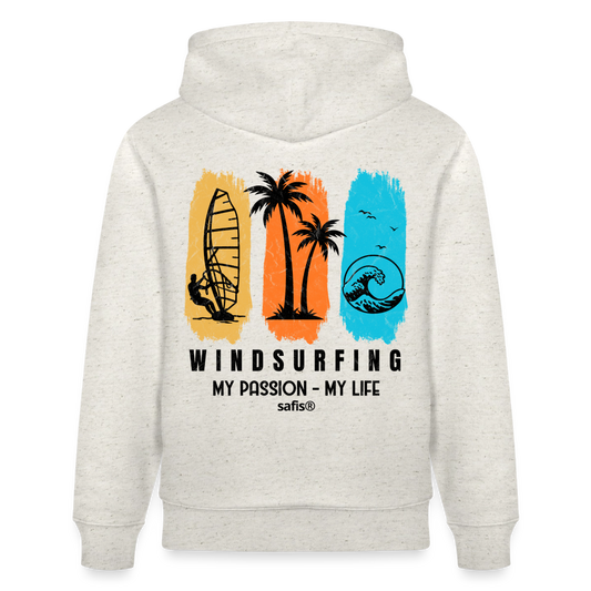safis Windsurf Shirt Unisex Bio-Hoodie CRUISER -my passion my life- - Beige meliert