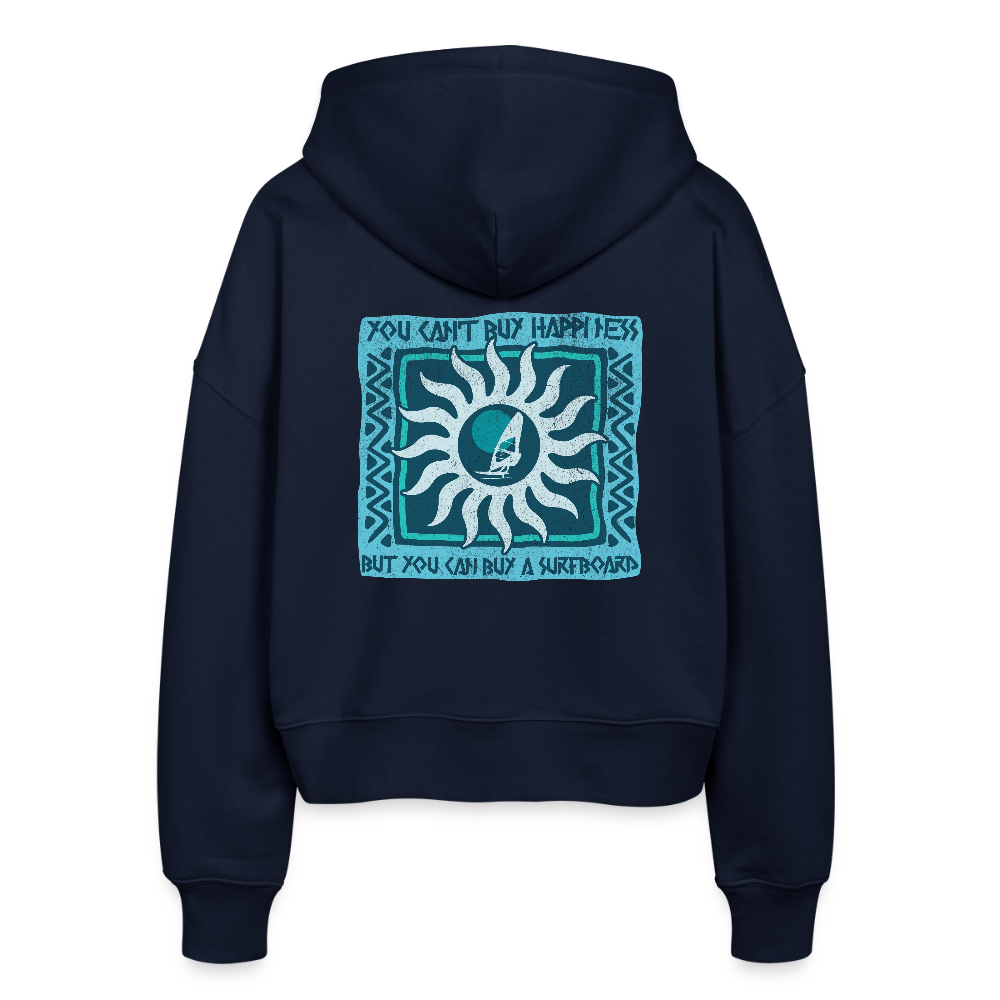 Boxy Frauen Bio Zip Hoodie -buy happiness- - Navy