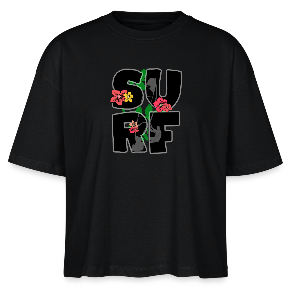 Frauen Boxy Bio-T-Shirt -surf girl- - Schwarz