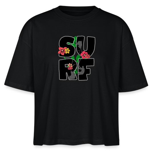Frauen Boxy Bio-T-Shirt -surf girl- - Schwarz