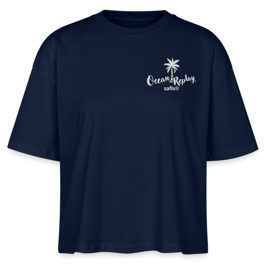 safis® Windsurfer Frauen Boxy Bio-T-Shirt Nova -Ocean replay- - Navy