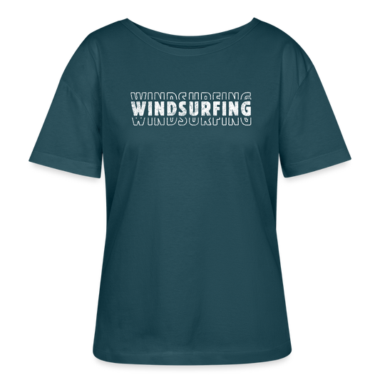 Relaxed Rundhals Frauen Bio-T-Shirt -windsurfing- - Dunkles Petrol