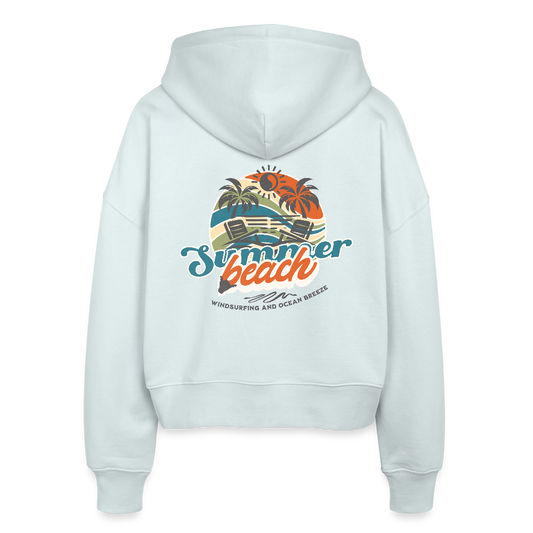 Boxy Frauen Bio Zip Hoodie -summer beach- - Eisblau