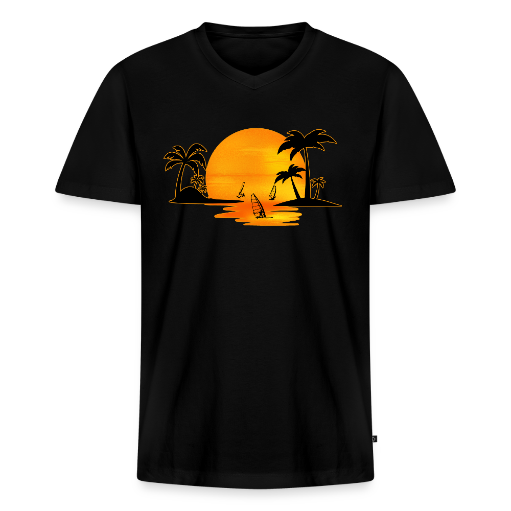 Männer Bio-T-Shirt mit V-Ausschnitt -sunset- - Schwarz