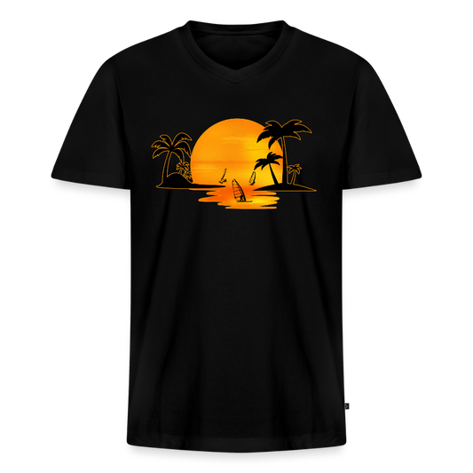 Männer Bio-T-Shirt mit V-Ausschnitt -sunset- - Schwarz