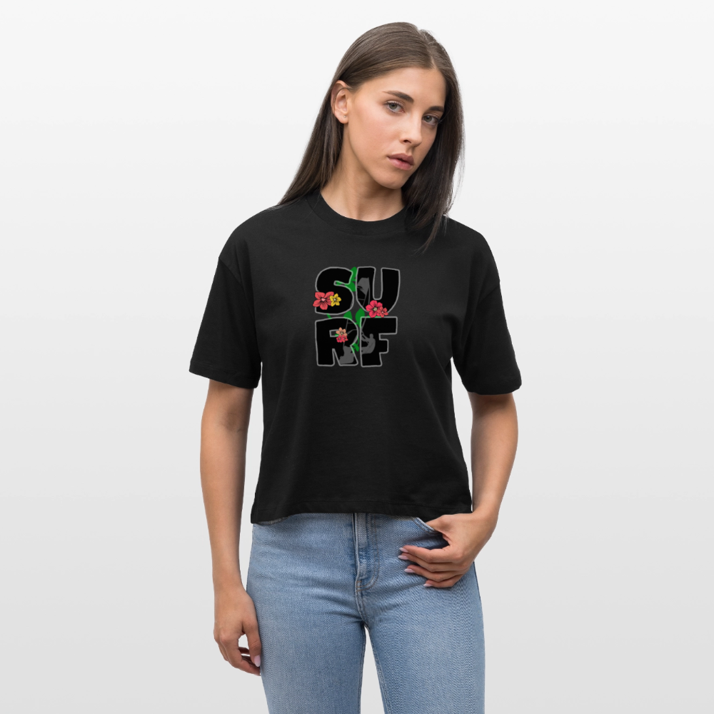 Frauen Boxy Bio-T-Shirt -surf girl- - Schwarz