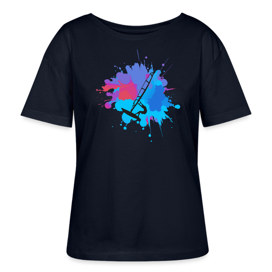 Relaxed Rundhals Frauen Bio-T-Shirt -Farbklecks- - Navy