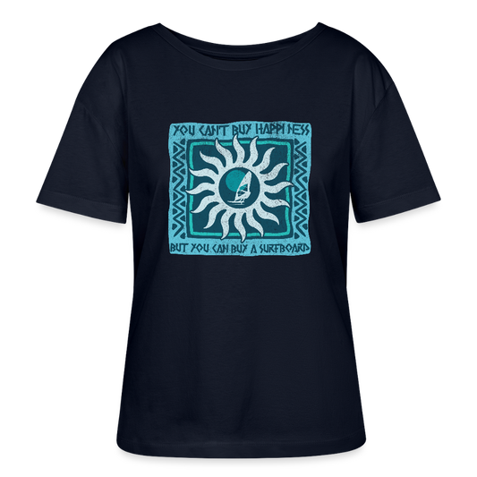 Relaxed Rundhals Frauen Bio-T-Shirt -buy happiness- - Navy