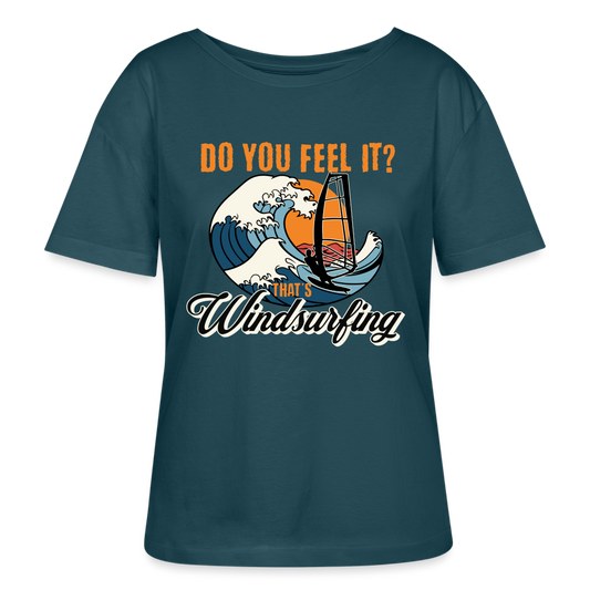 Relaxed Rundhals Frauen Bio-T-Shirt -do you feel it- - Dunkles Petrol
