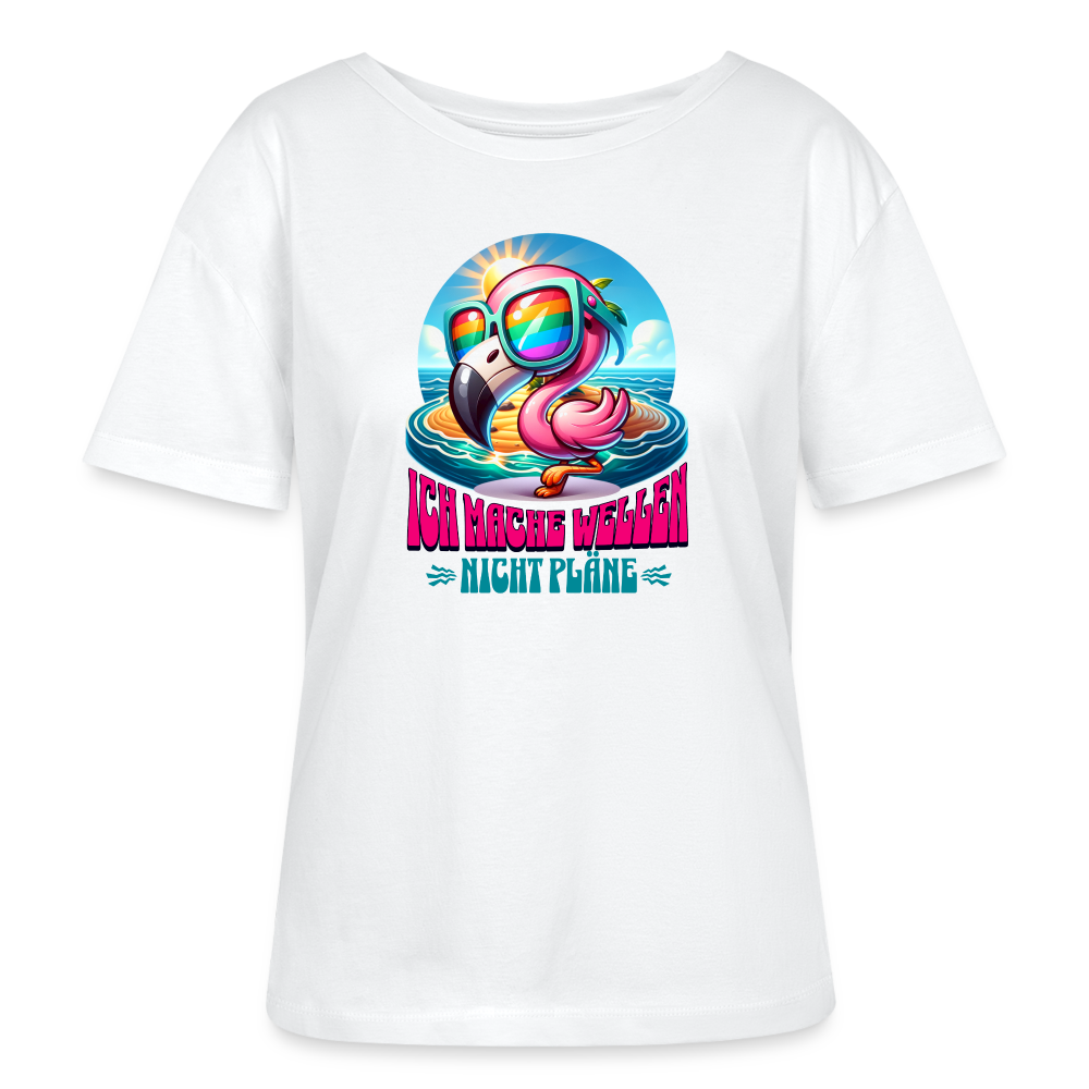 Relaxed Rundhals Frauen Bio-T-Shirt -flamingo- - Weiß