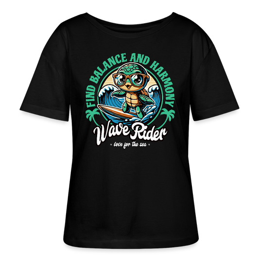 Relaxed Rundhals Frauen Bio-T-Shirt -wave rider- - Schwarz
