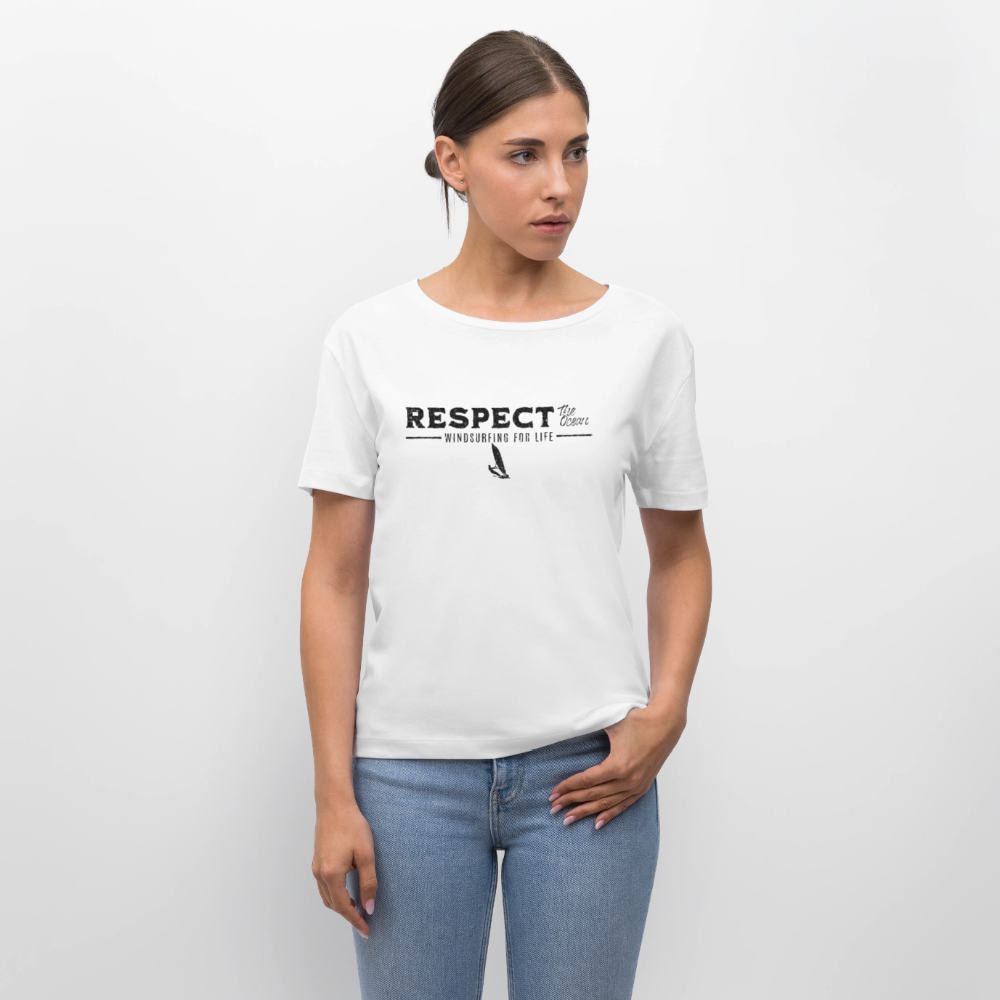 Relaxed Rundhals Frauen Bio-T-Shirt -respect- - Weiß
