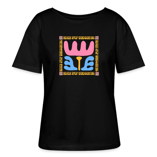 Relaxed Rundhals Frauen Bio-T-Shirt -wavy- - Schwarz