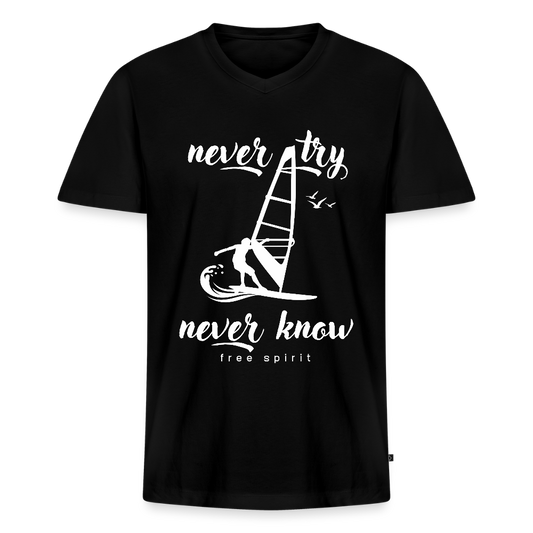 Männer Bio-T-Shirt mit V-Ausschnitt -never know- - Schwarz