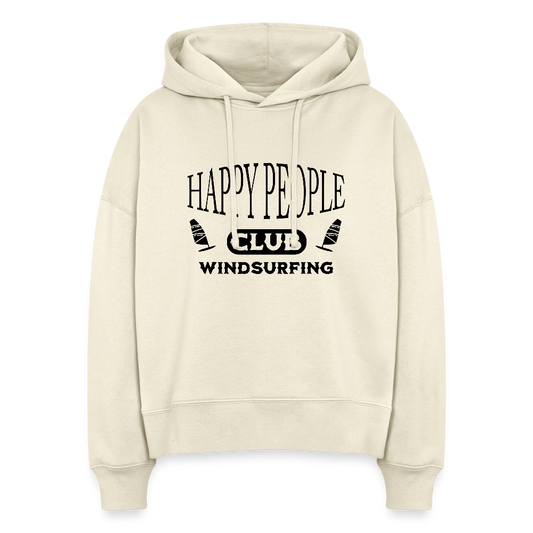 Boxy Frauen Bio Hoodie -happy people- - Weißgrau
