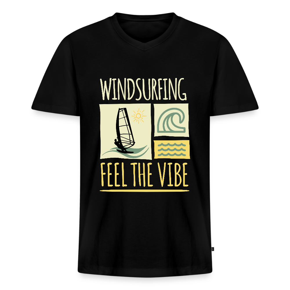 Männer Bio-T-Shirt mit V-Ausschnitt -feel the vibe- - Schwarz