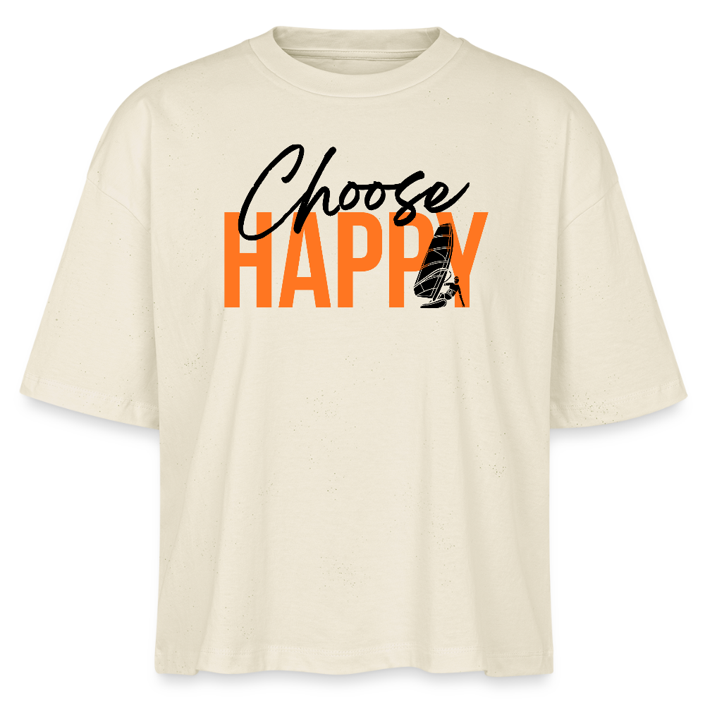 Frauen Boxy Bio-T-Shirt -happy- - Weißgrau