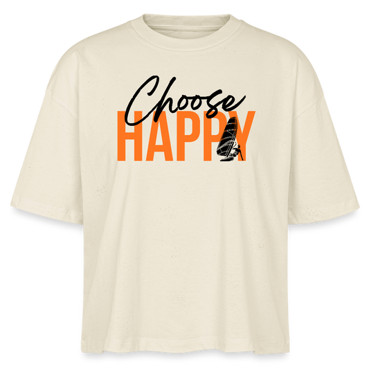 Frauen Boxy Bio-T-Shirt -happy- - Weißgrau