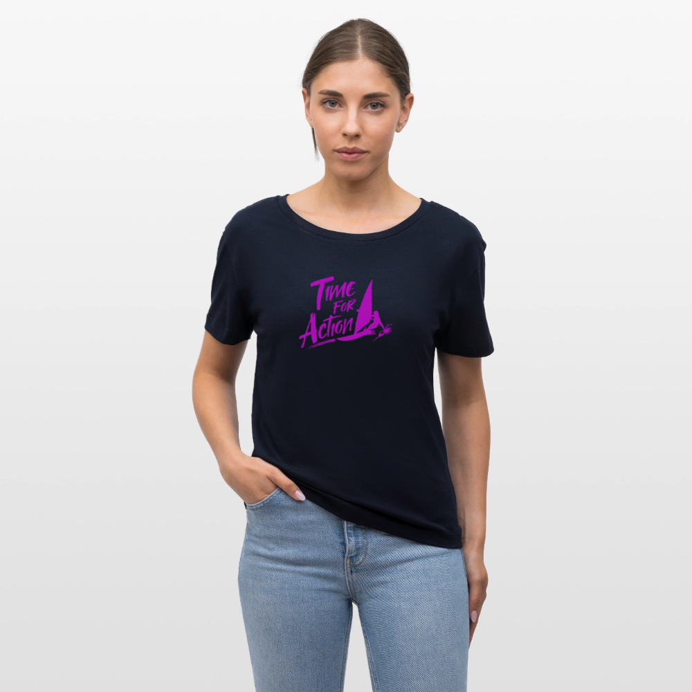 Relaxed Rundhals Frauen Bio-T-Shirt -time for action- - Navy