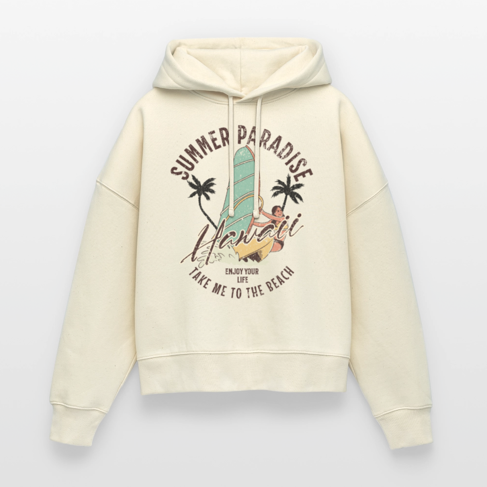 Boxy Frauen Bio Hoodie -enjoy life- - Weißgrau