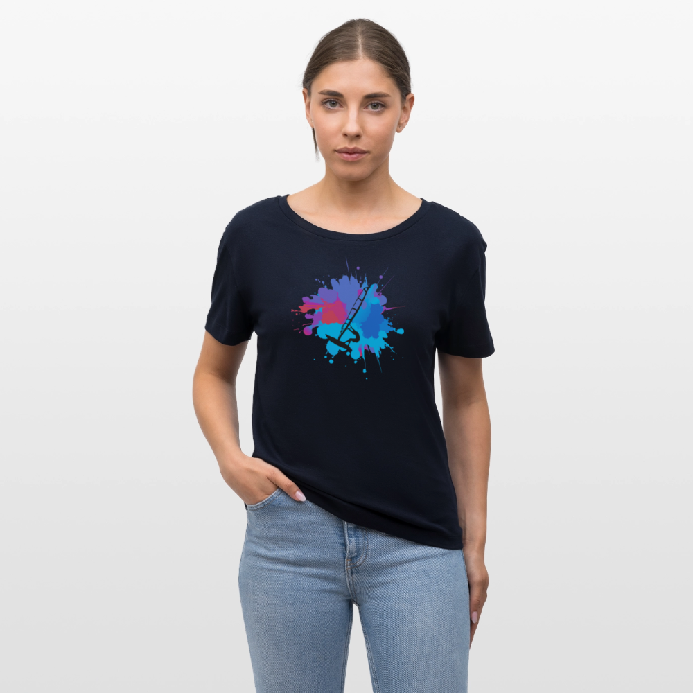 Relaxed Rundhals Frauen Bio-T-Shirt -Farbklecks- - Navy