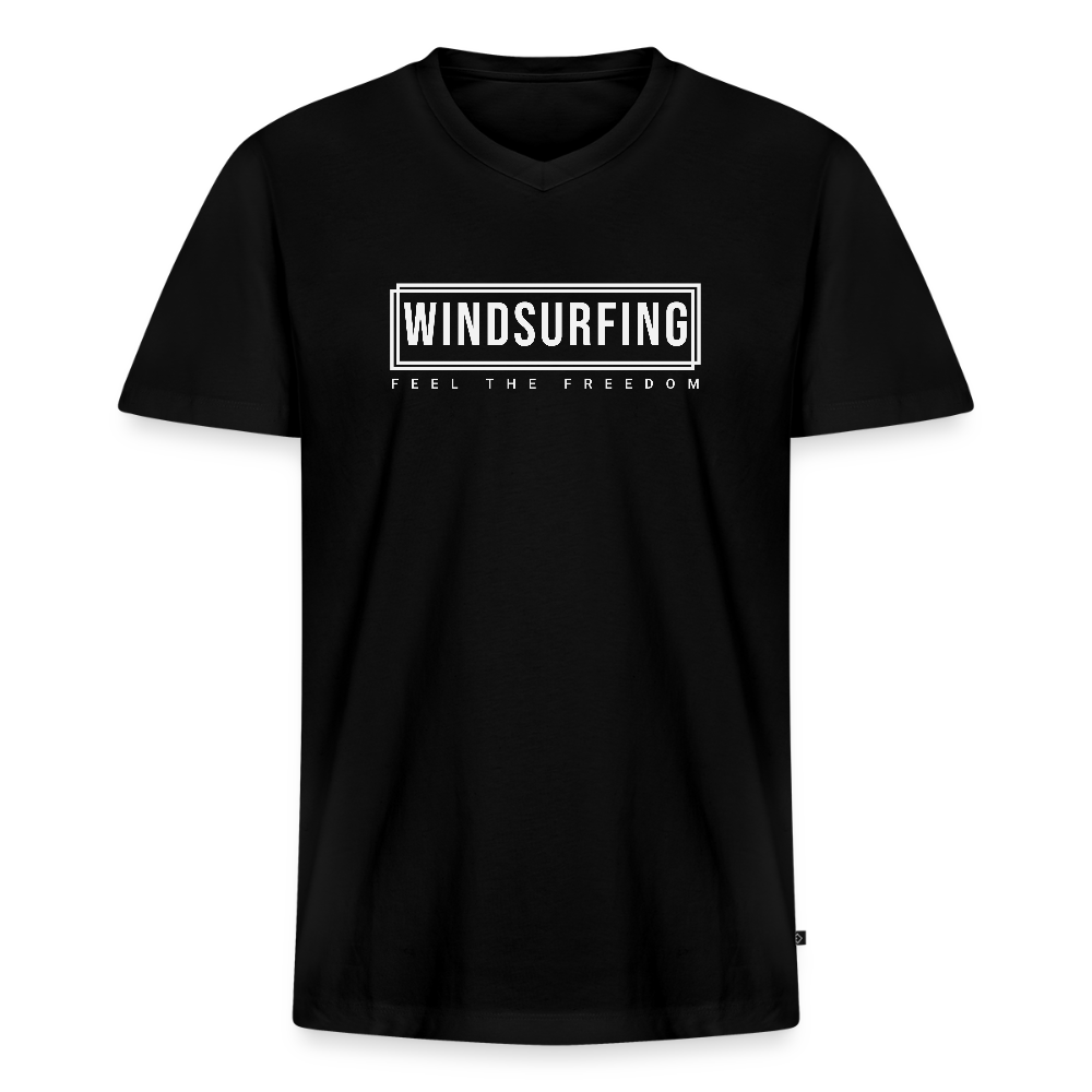 Männer Bio-T-Shirt mit V-Ausschnitt -feel the freedom I- - Schwarz