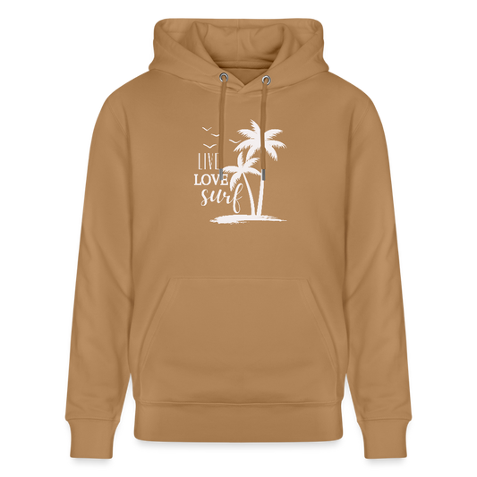 Unisex Bio-Hoodie CRUISER -live love surf- - Karamell