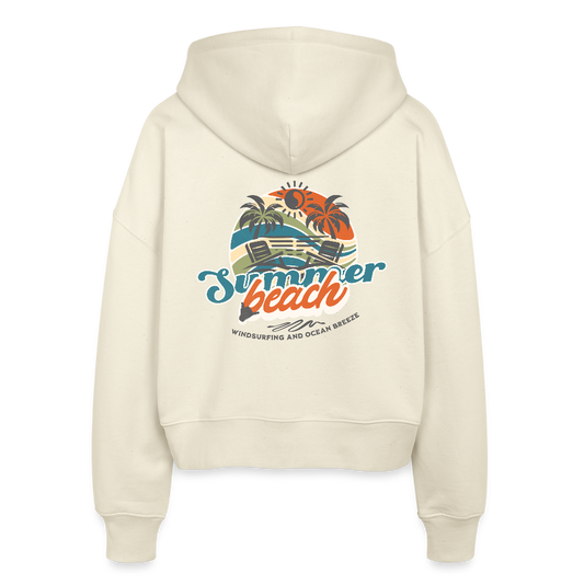 Boxy Frauen Bio Zip Hoodie -summer beach- - Weißgrau