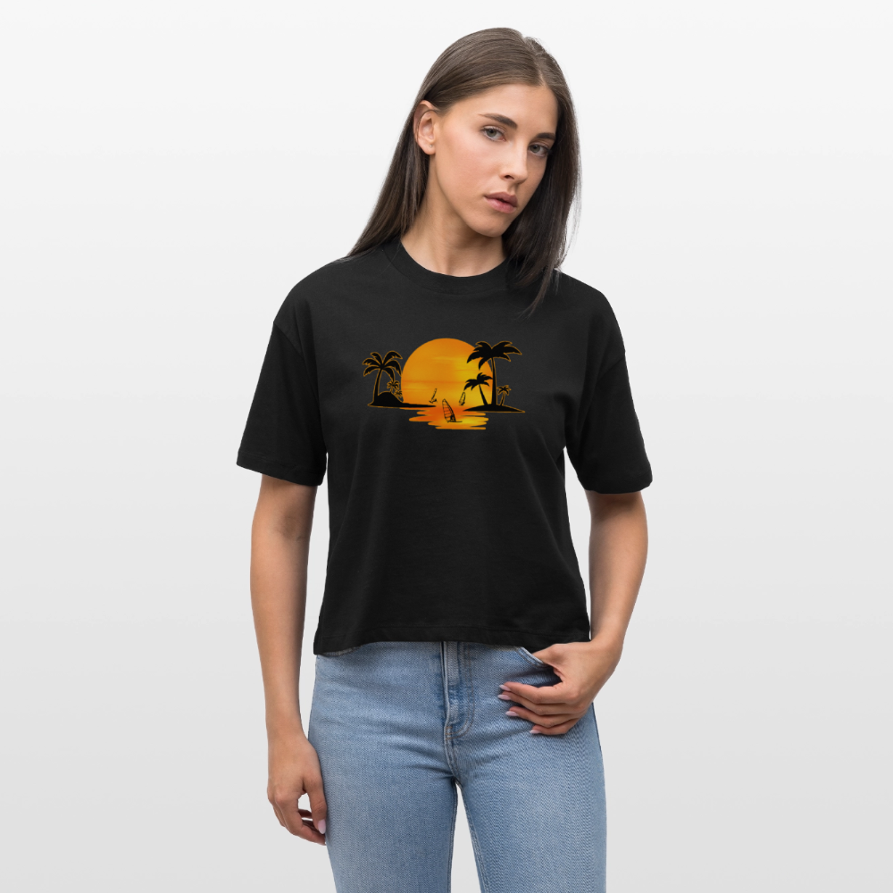 Frauen Boxy Bio-T-Shirt Nova -sunset- - Schwarz