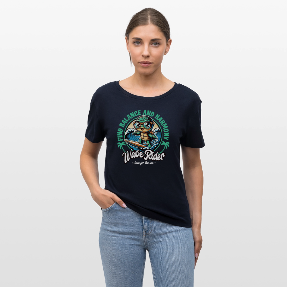 Relaxed Rundhals Frauen Bio-T-Shirt -wave rider- - Navy