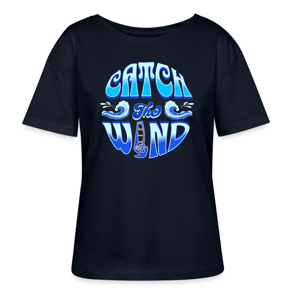 Relaxed Rundhals Frauen T-Shirt -catch the wind- - Navy