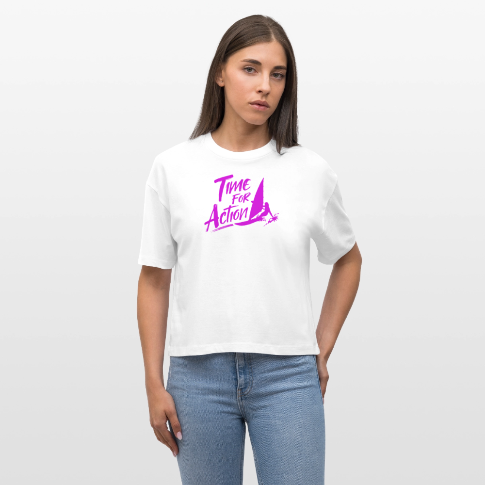 Frauen Boxy Bio-T-Shirt -time for action- - Weiß
