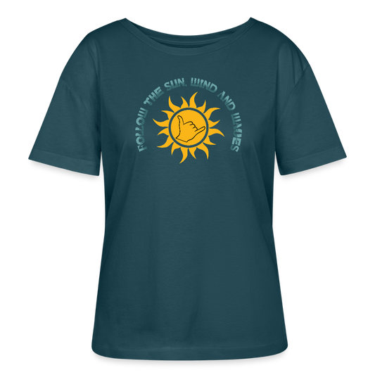 Relaxed Rundhals Frauen Bio-T-Shirt -folllow me- - Dunkles Petrol