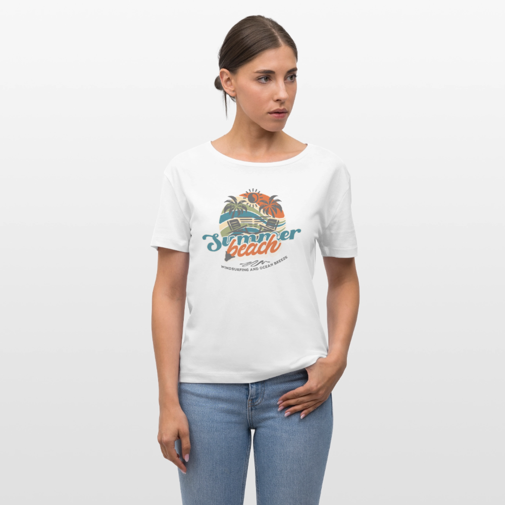 Relaxed Rundhals Frauen Bio-T-Shirt -summer beach- - Weiß