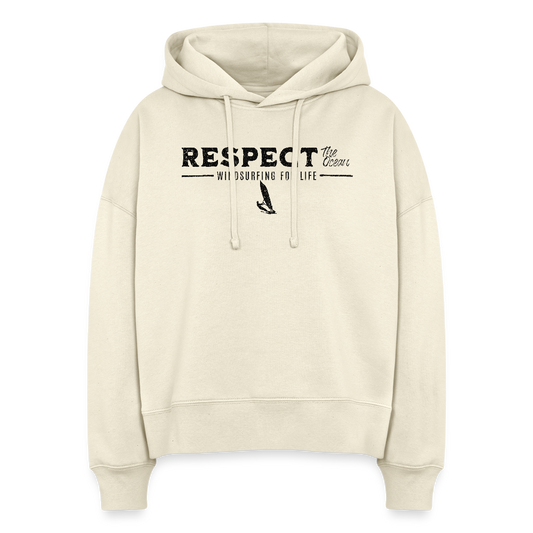 Windsurfen Kleidung - Boxy Frauen Bio Hoodie -respect- - Weißgrau