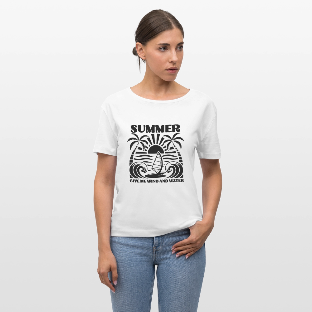 Safis Shop - Relaxed Rundhals Frauen Bio-T-Shirt -give me wind and water- - Weiß