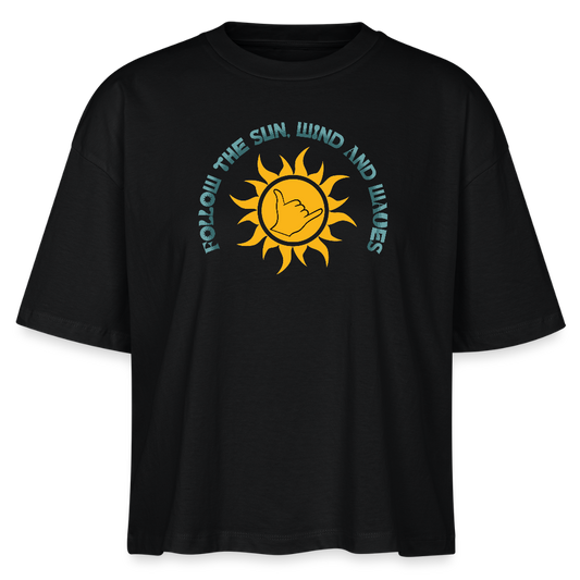 Frauen Boxy Bio-T-Shirt -follow me- - Schwarz