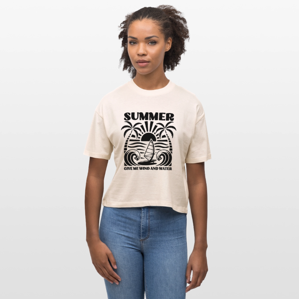 Safis Shop - Frauen Boxy Bio-T-Shirt Nova -give me wind and water- - Weißgrau