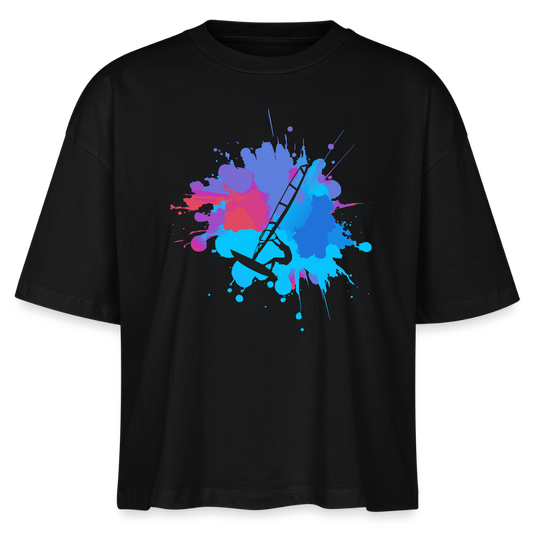 Frauen Boxy Bio-T-Shirt -Farbklecks- - Schwarz