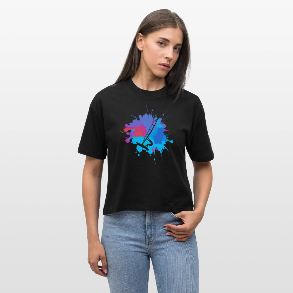 Frauen Boxy Bio-T-Shirt -Farbklecks- - Schwarz