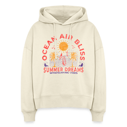 Boxy Frauen Bio Hoodie -ocean air bliss- - Weißgrau