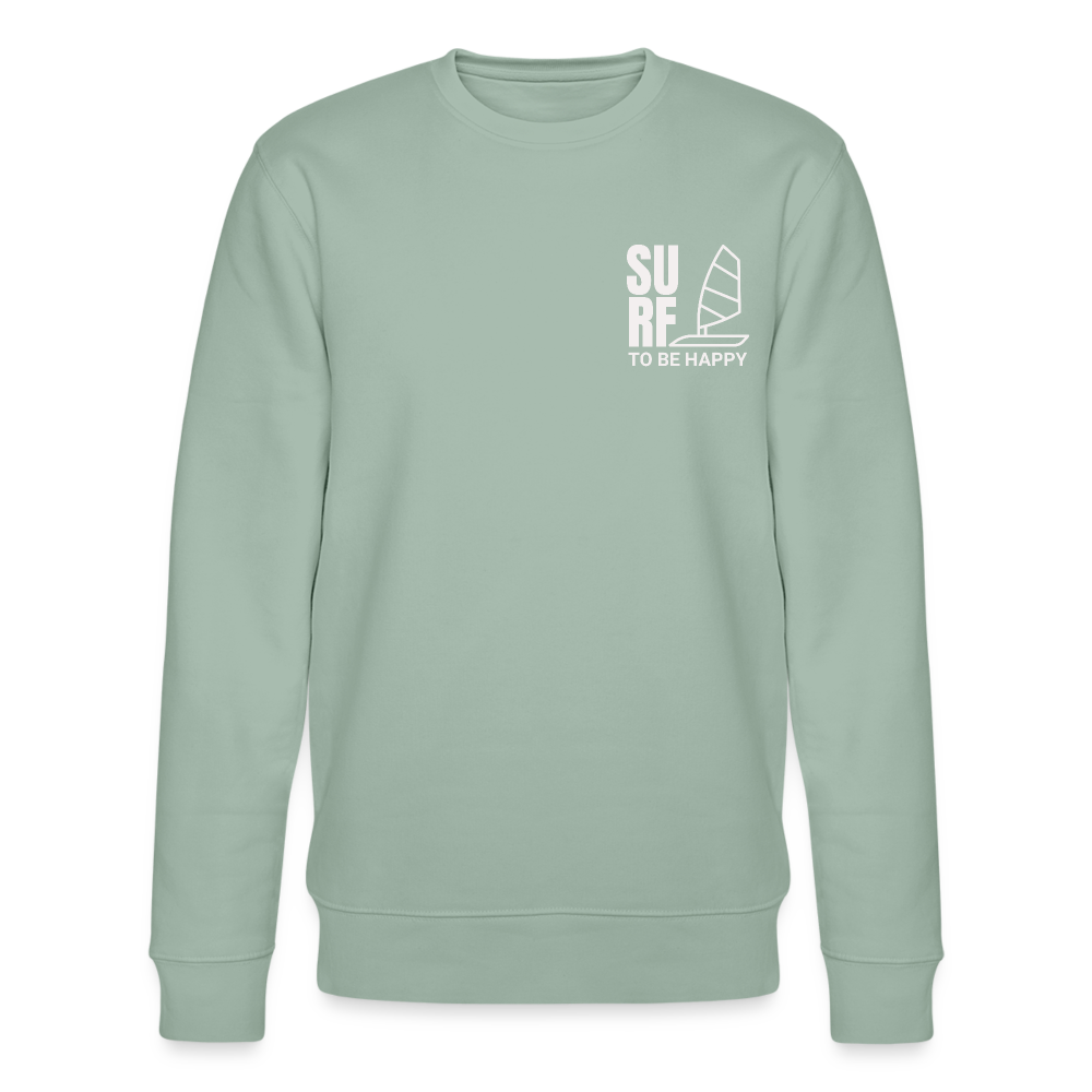 Männer Bio-Sweatshirt -surf to be happy- - Helles Graugrün