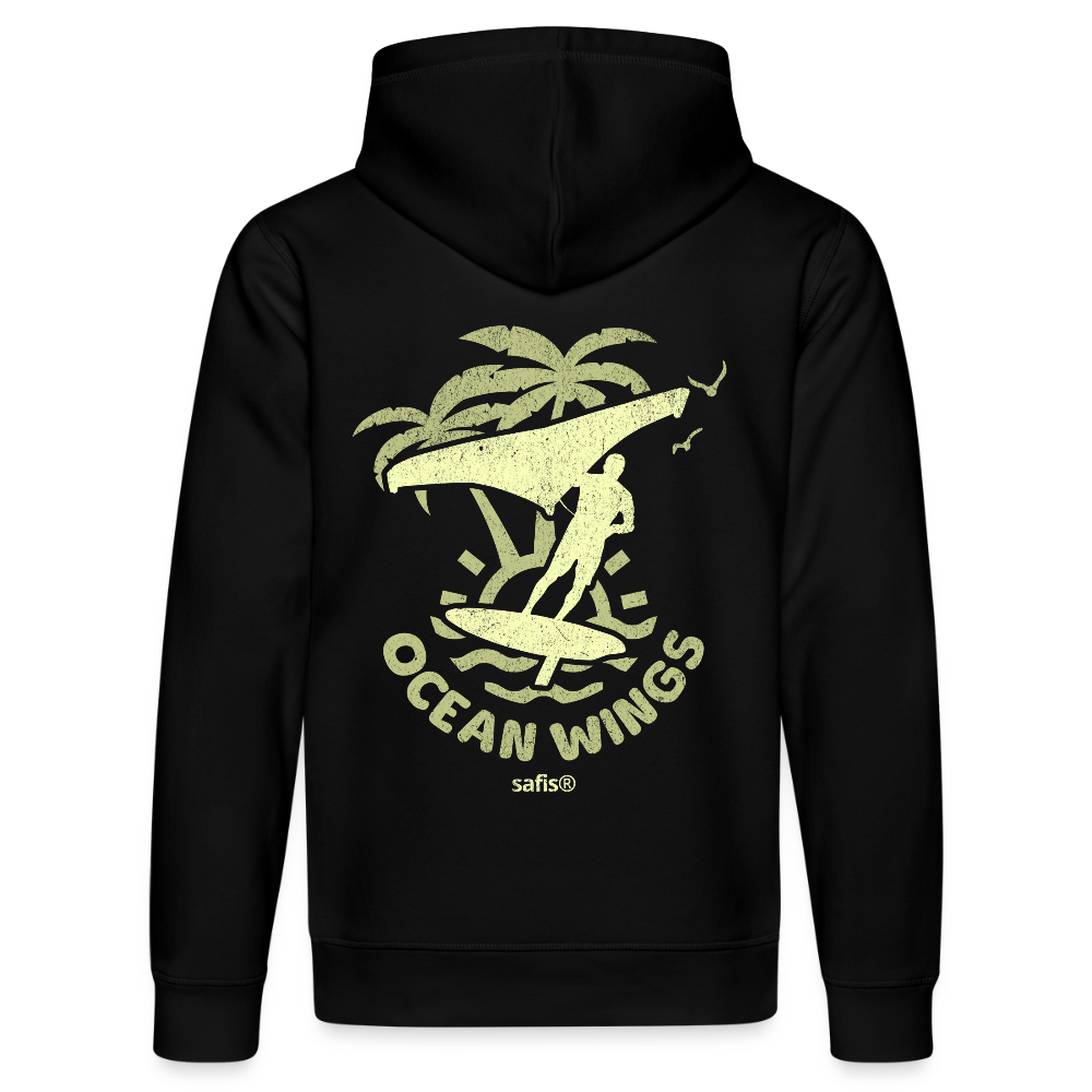 safis® wingsurf Unisex Bio-Hoodie DRUMMER -ocean wings- - Schwarz