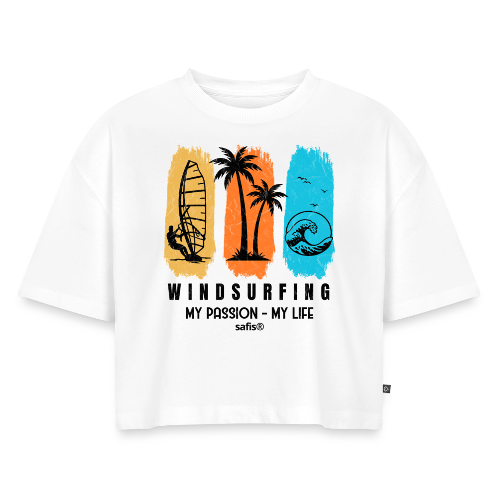 Frauen Premium Oversized Bio Cropped T-Shirt -my passion my life- - Weiß