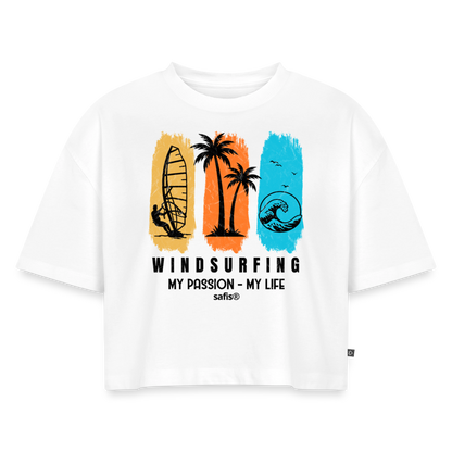 Frauen Premium Oversized Bio Cropped T-Shirt -my passion my life- - Weiß