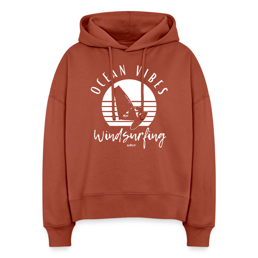 Boxy Frauen Bio Hoodie Nora -ocean vibes sunset- - Terrakotta