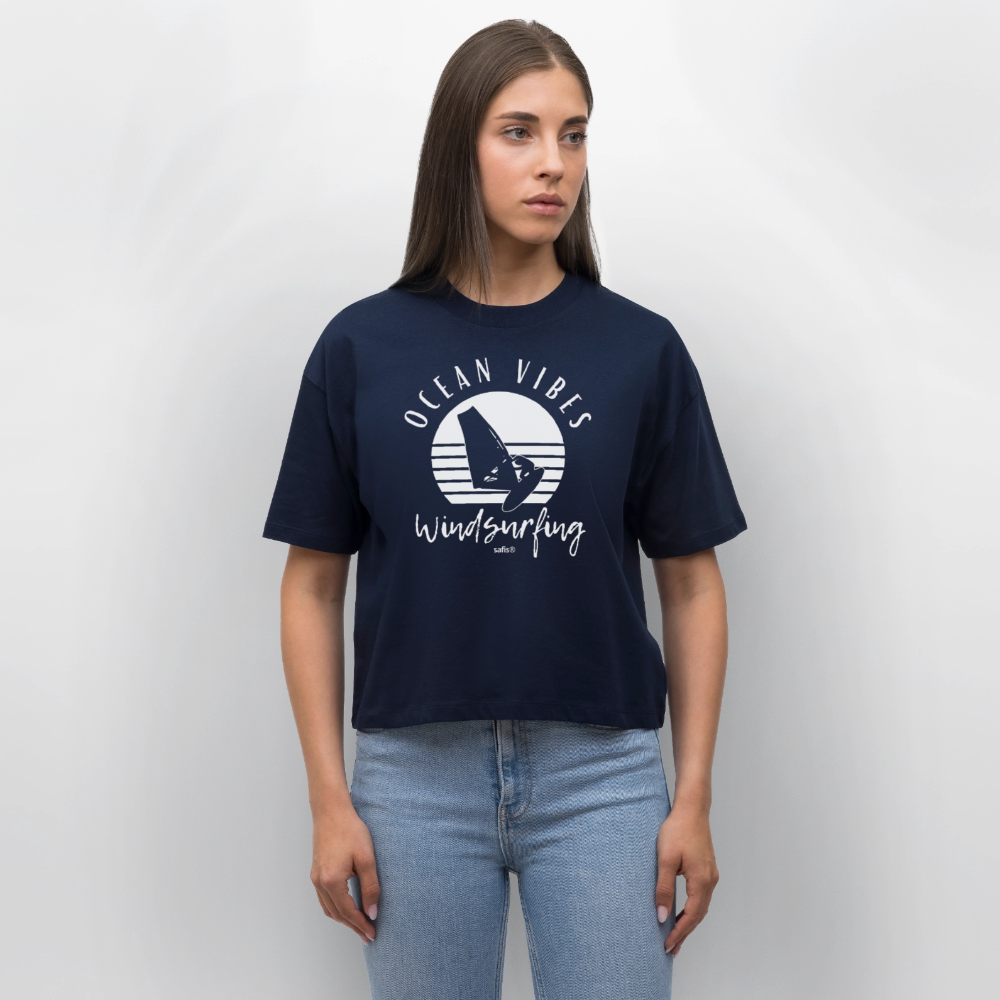 Frauen Boxy Bio-T-Shirt Nova -ocean vibes sunset- - Navy
