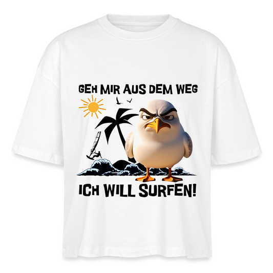 Frauen Boxy Bio-T-Shirt -ich will surfen- - Weiß